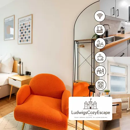 Ludwigscozyescape - Boutique Design Am Residenzschloss Mit Gemuetlichem Balkon, 6 Gaeste, Smarttv In Jedem Zimmer, Highspeed Wlan, Workspace, 24h Self Check-in, Parkhaus 2 Min Gehweite Людвигсбург
